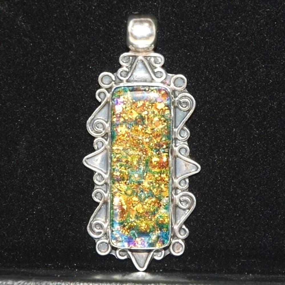 Sterling Silver Pendant R&G Large Handmade‎ Gothic Fairy Whimsy Iridescent